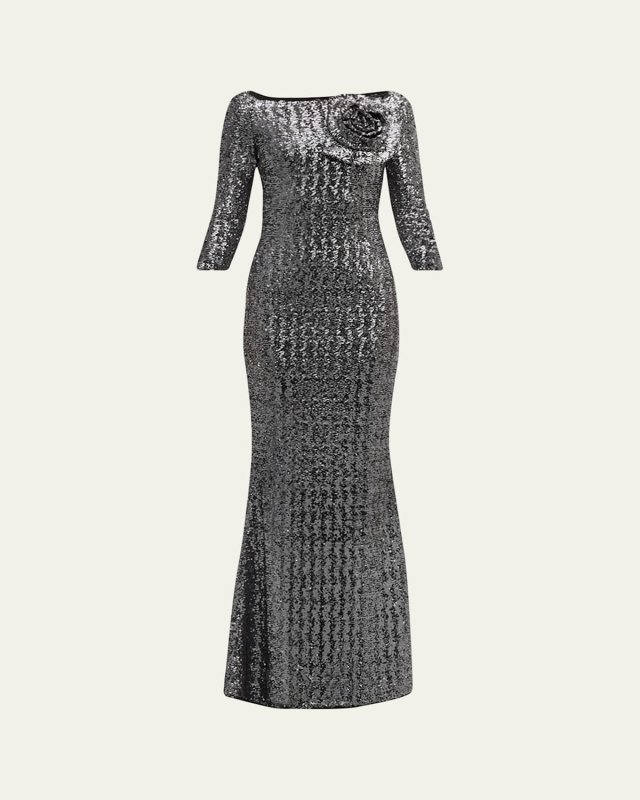 Boat-Neck Sequin Mermaid Gown